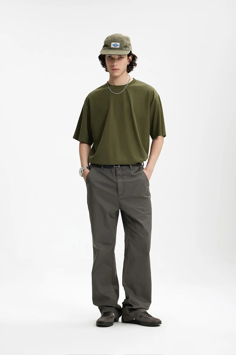 INFLATION Men's Solid Double Sided T-Shirt Simple Versatile Basic Short Sleeve Light Luxury Old Money Style Tee