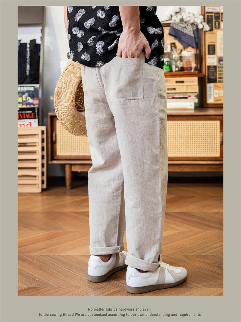 Red Tornado Men's Cotton Linen Casual Pants Old Money Style Breathable Trousers