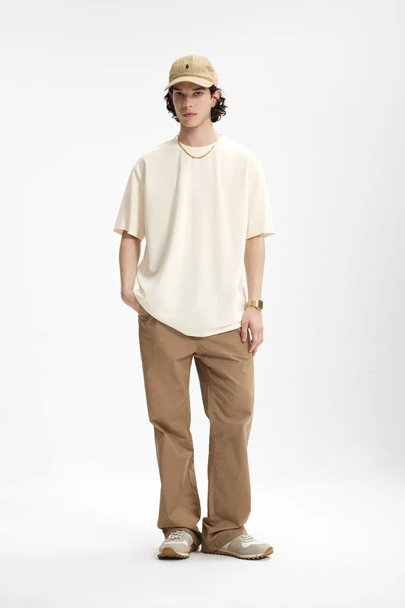 INFLATION Men's Solid Double Sided T-Shirt Simple Versatile Basic Short Sleeve Light Luxury Old Money Style Tee