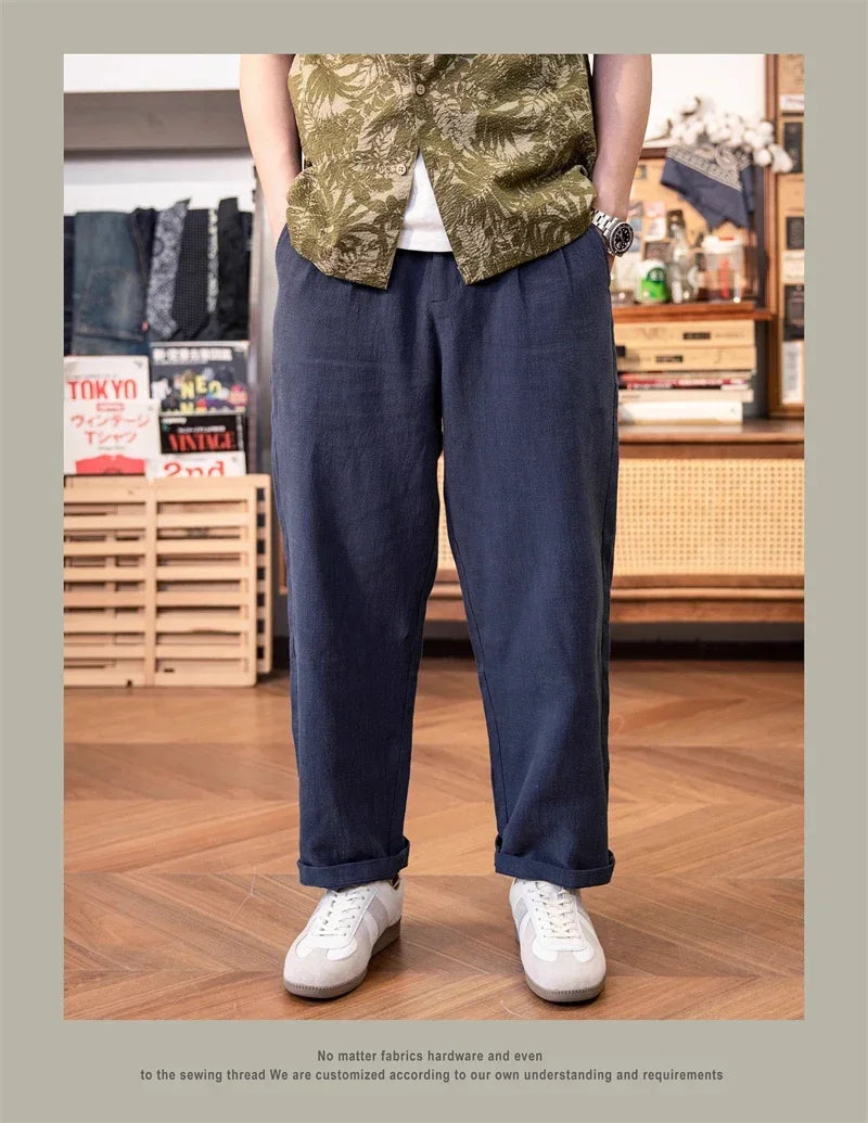 Red Tornado Old Money Aesthetic Linen Pants Men's Casual Pleated Trousers Loose Fit