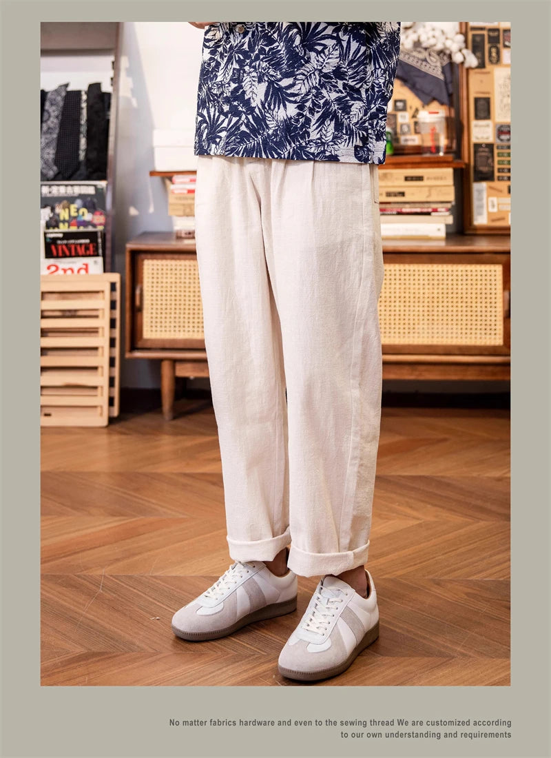 Red Tornado Men's Cotton Linen Casual Pants Old Money Style Breathable Trousers