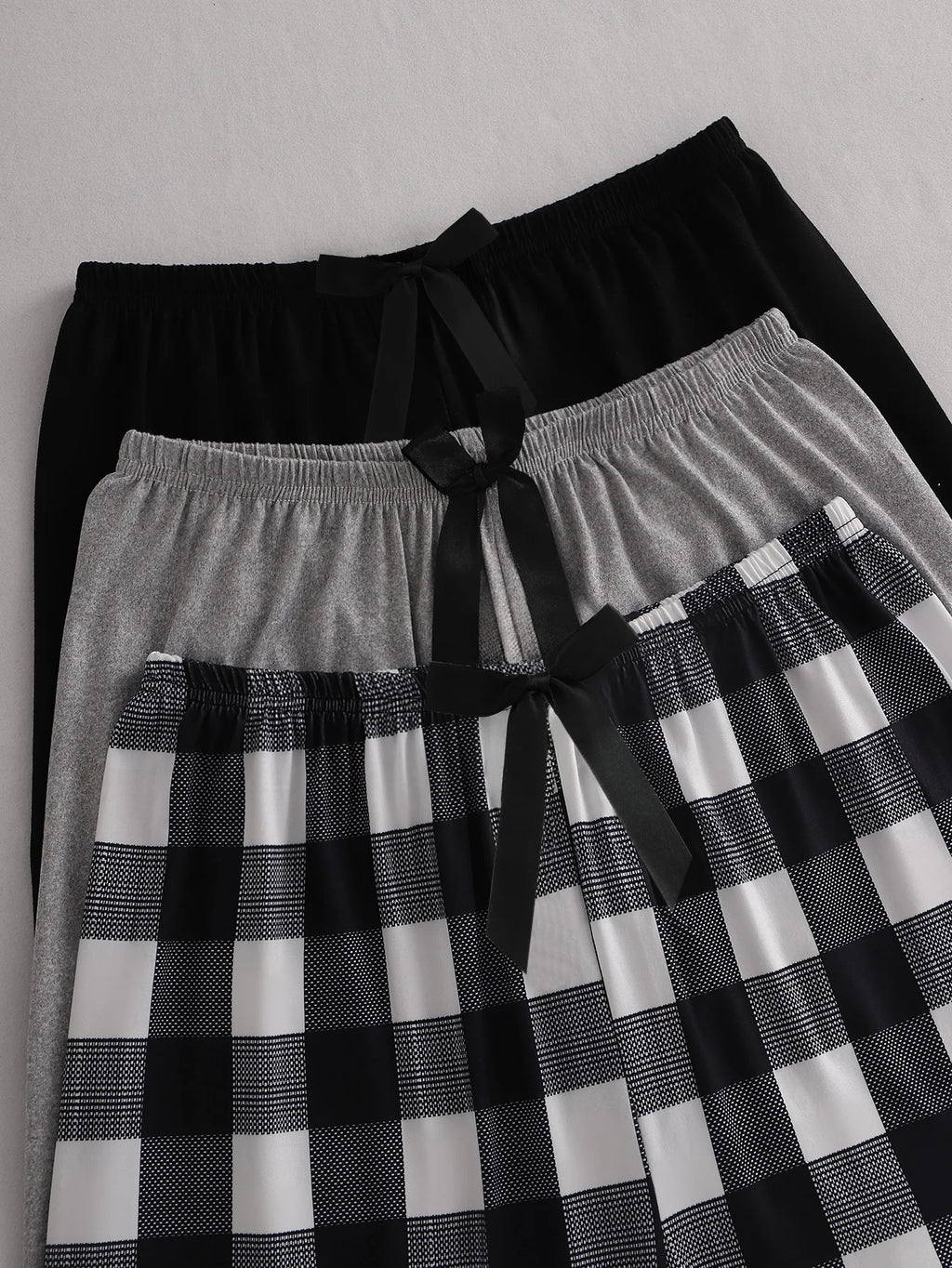 3Pcs Casual comfort simple pattern print black pants Gray pants plaid pants Three pants women's pajama pants