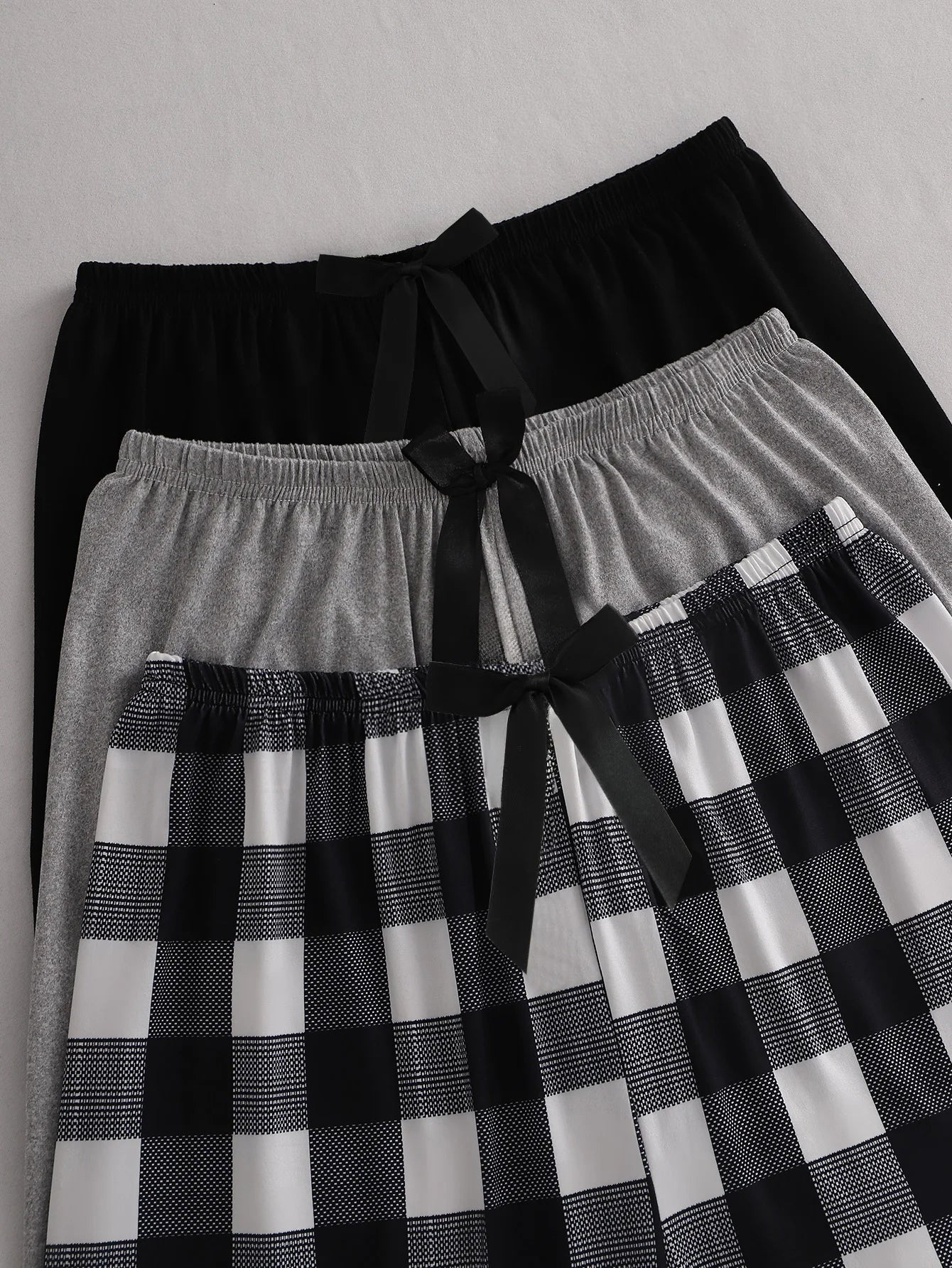 3Pcs Casual comfort simple pattern print black pants Gray pants plaid pants Three pants women's pajama pants