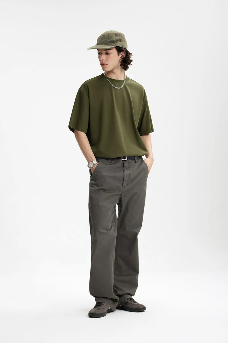 INFLATION Men's Solid Double Sided T-Shirt Simple Versatile Basic Short Sleeve Light Luxury Old Money Style Tee