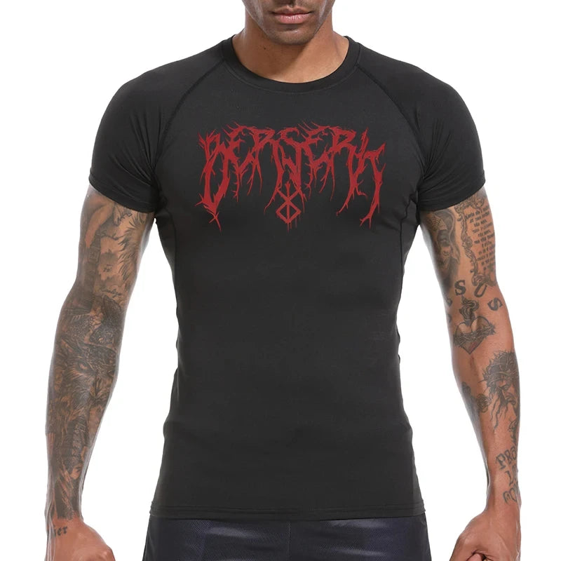 Gym Workout Rash Guard for Men Athletic Quick Dry Compression Shirts Berserk Print Tshirts Tees Tops Undershirts Baselayers