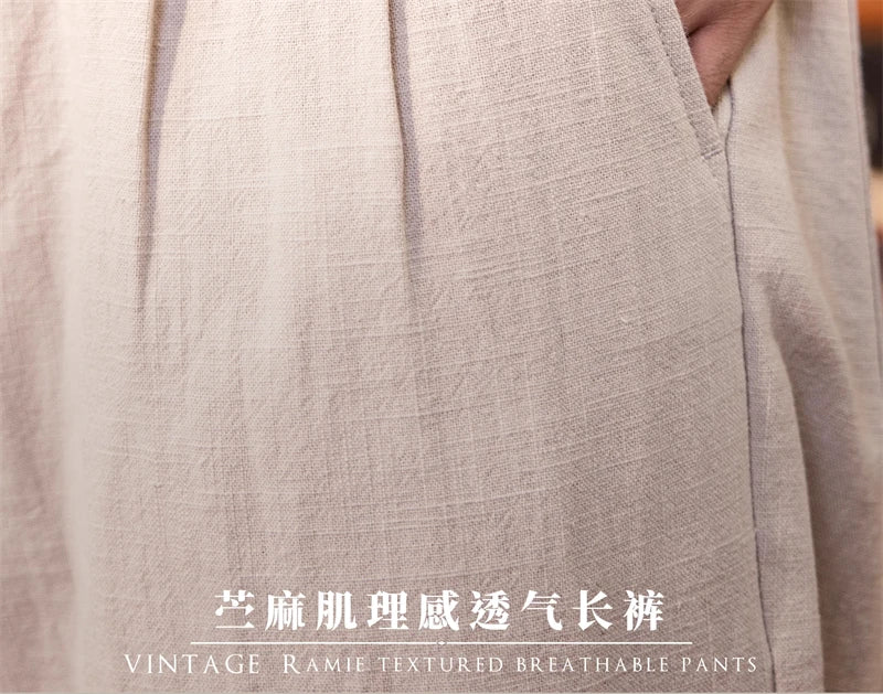 Red Tornado Men's Cotton Linen Casual Pants Old Money Style Breathable Trousers