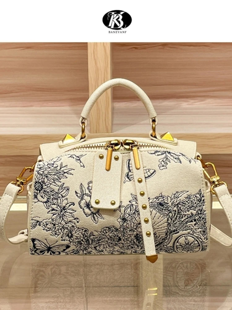 Ladies Embroidery Handbag Fashion Hundred Crossbody Bag Wealthy Popular Shoulder Bag Boston Bag Pillow Shape PU Material