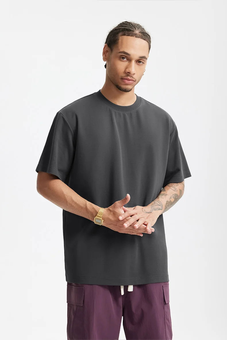 INFLATION Men's Solid Double Sided T-Shirt Simple Versatile Basic Short Sleeve Light Luxury Old Money Style Tee