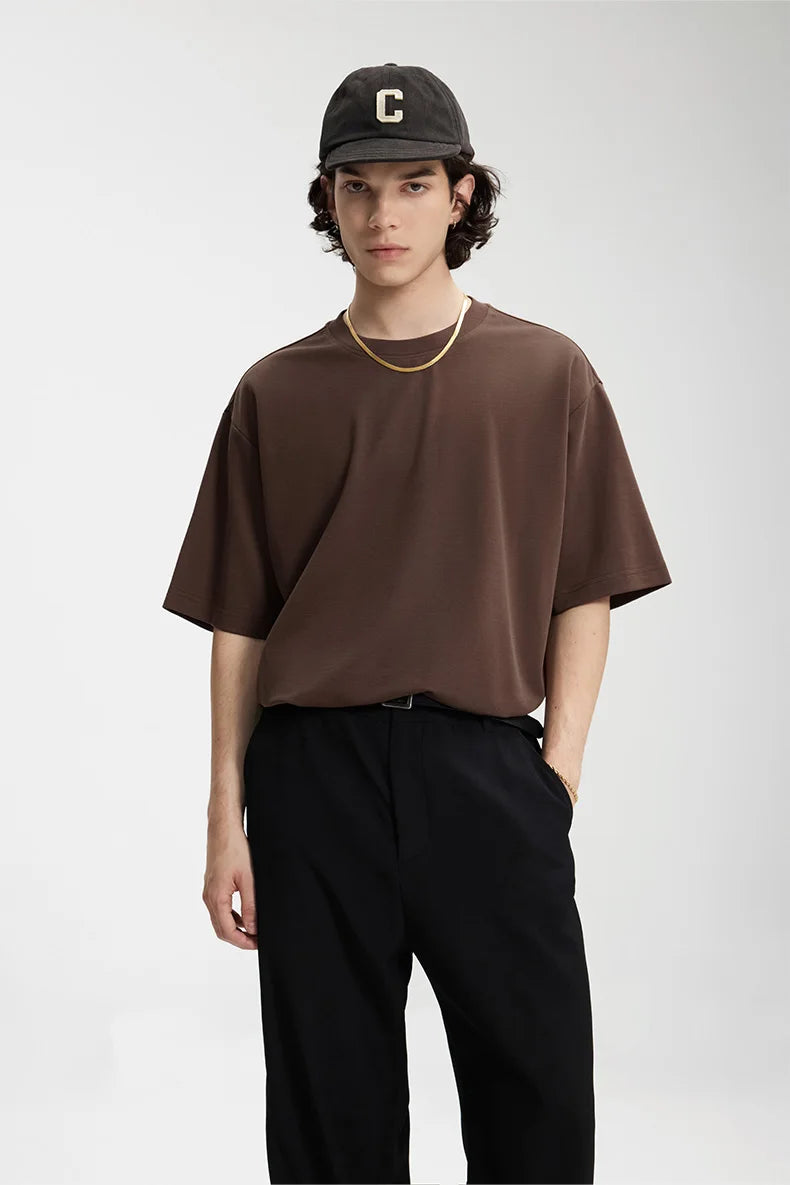 INFLATION Men's Solid Double Sided T-Shirt Simple Versatile Basic Short Sleeve Light Luxury Old Money Style Tee