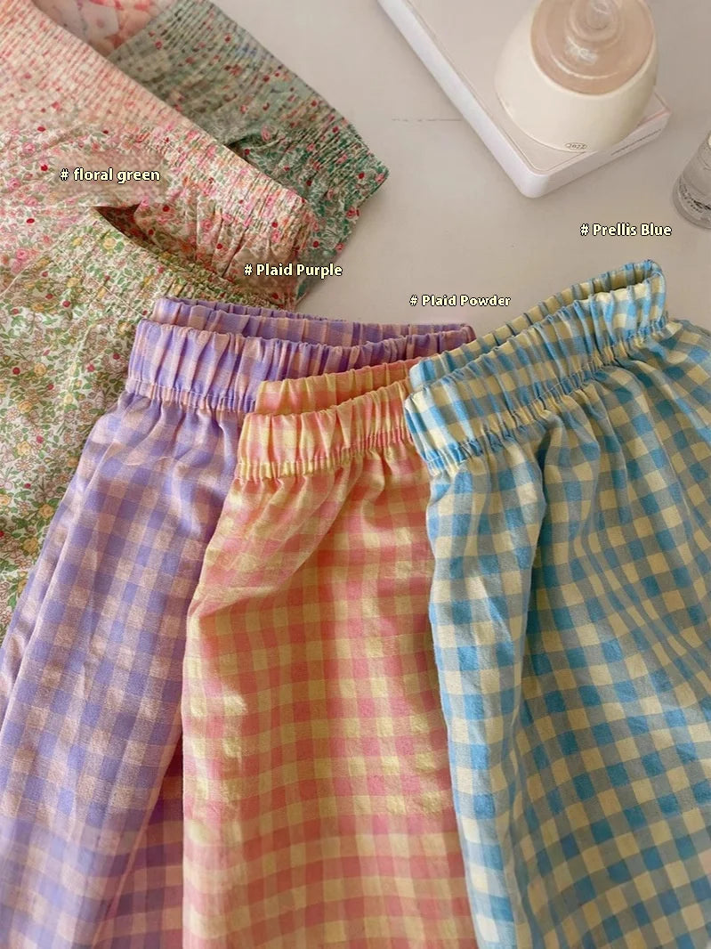 New Summer Loose Plaid Pants Pants Pants Thin Ins Korean Version of  Home Pants Casual Pajama Pants Wide-Legged Pants