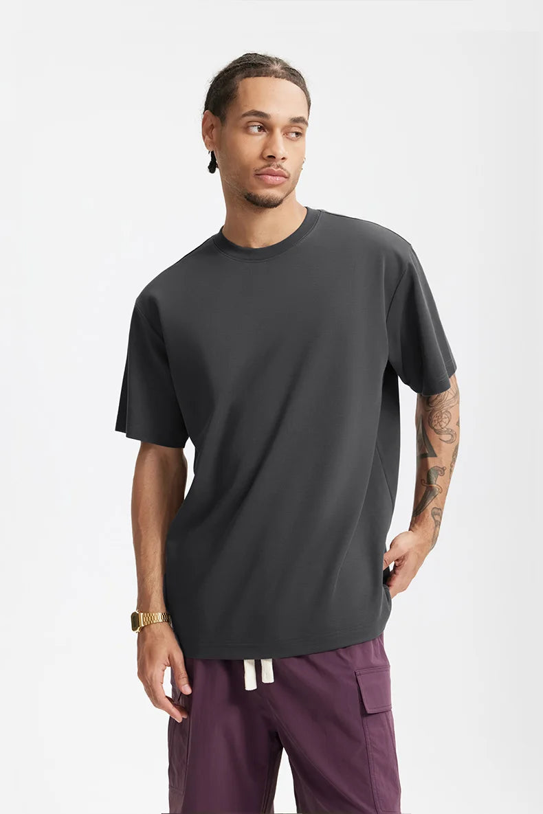 INFLATION Men's Solid Double Sided T-Shirt Simple Versatile Basic Short Sleeve Light Luxury Old Money Style Tee
