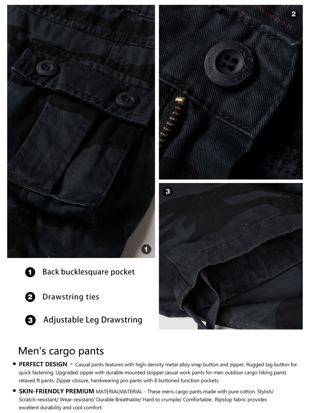 Men's Tactical Camo Cargo Pants - Overalls with Multi Flap Pockets, Loose Fit, and Durable Fabric for Outdoor Enthusiasts - Perfect for Hiking, Fishing, and Camping Adventures