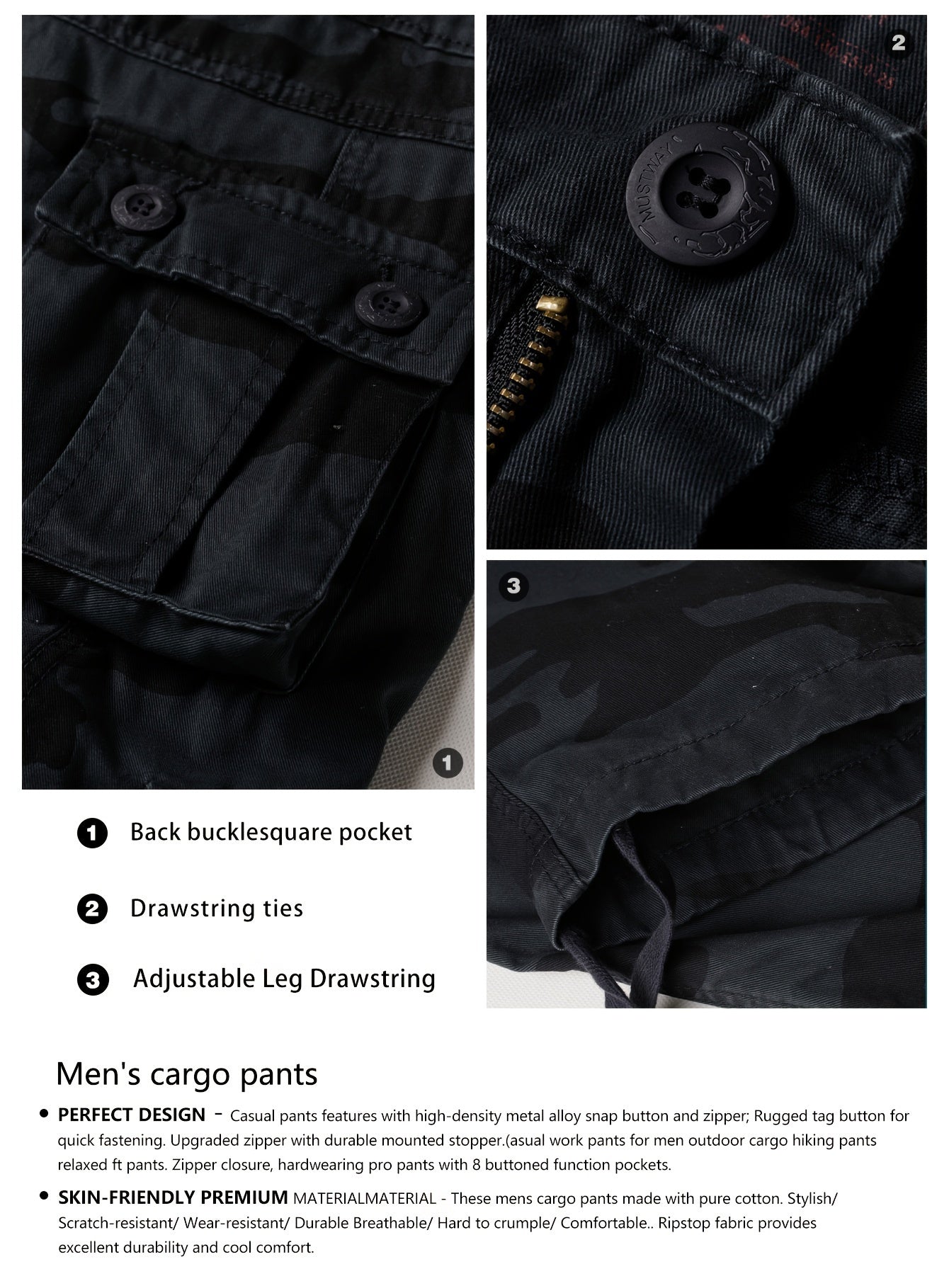 Men's Tactical Camo Cargo Pants - Overalls with Multi Flap Pockets, Loose Fit, and Durable Fabric for Outdoor Enthusiasts - Perfect for Hiking, Fishing, and Camping Adventures