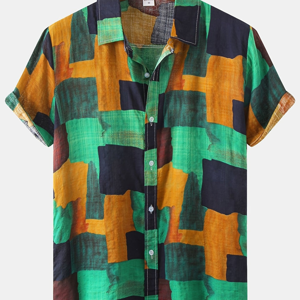 Summer Essential Cotton Blend Lapel Floral Shirt for Men - Regular Fit, Button Front, Non-Stretch Fabric, Hand Washable - Perfect for Casual All-Season Wear