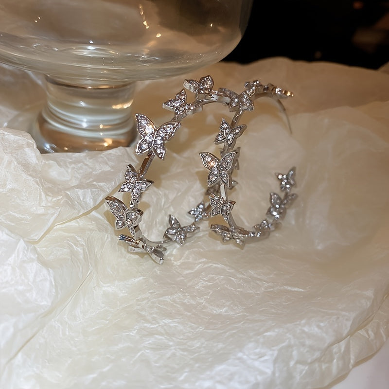 Sterling Silver Exaggerated Butterfly Shaped Hoop Earrings - Statement Jewelry for Women with Unique Personality and Temperament, Elegant Ear Accessories with Delicate Needle Details, Perfect for Everyday Wear or Special Occa