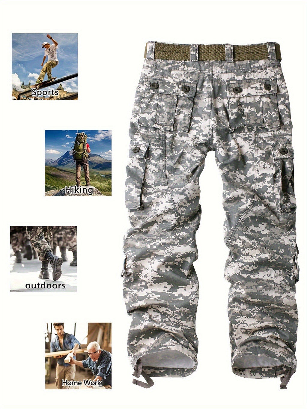Men’s Tactical Camo Cargo Pants: Comfort Cotton, Multi-Flap Pockets, Ideal for Hiking & Casual Outdoors