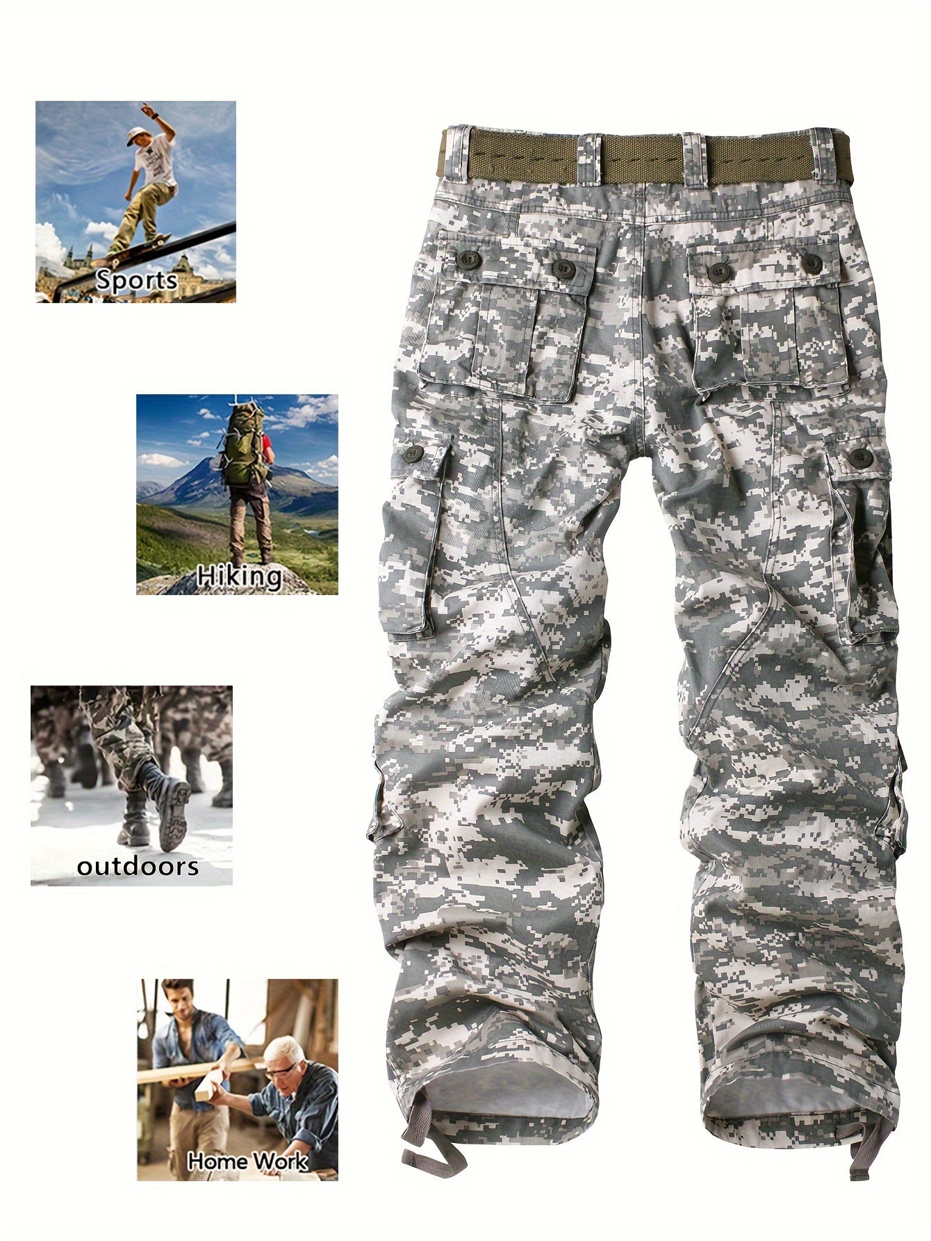 Men’s Tactical Camo Cargo Pants: Comfort Cotton, Multi-Flap Pockets, Ideal for Hiking & Casual Outdoors