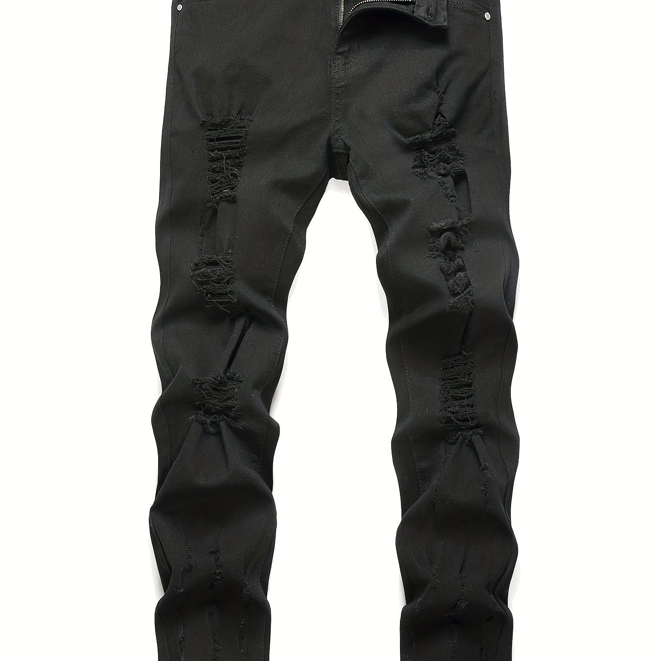 Men's Chic Slim Fit Ripped Jeans - Distressed Mid Stretch Denim Pants for Spring Summer Casual Street Style