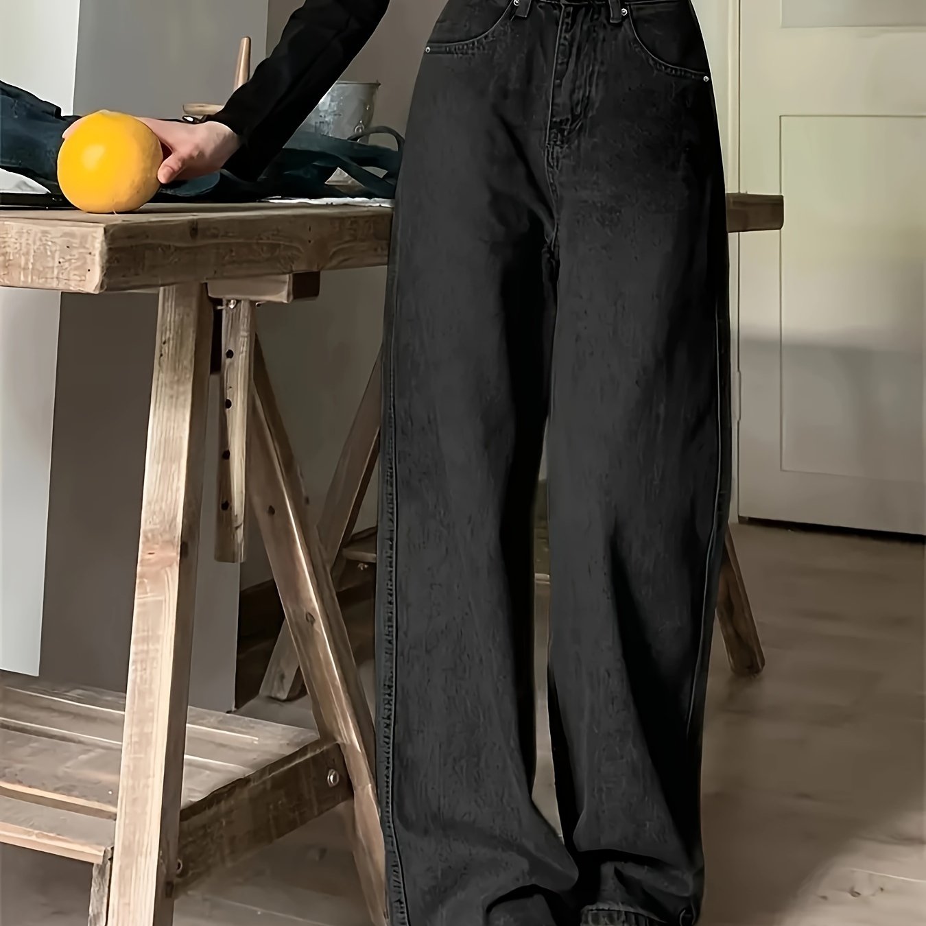 Vintage Wide Leg Jeans, Slant Pocket Loose Stylist Streetwear Baggy Denim Pants, Women's Denim Jeans & Clothing