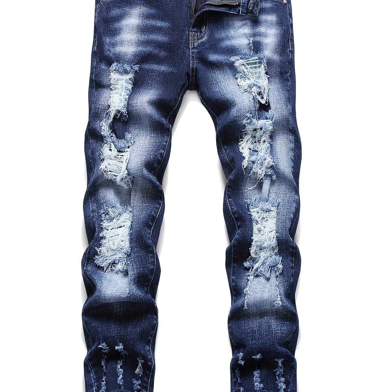 Men's Chic Slim Fit Ripped Jeans - Distressed Mid Stretch Denim Pants for Spring Summer Casual Street Style