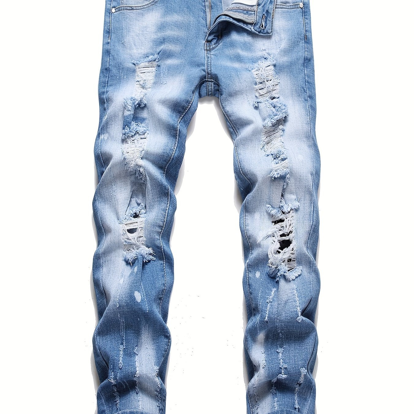 Men's Chic Slim Fit Ripped Jeans - Distressed Mid Stretch Denim Pants for Spring Summer Casual Street Style