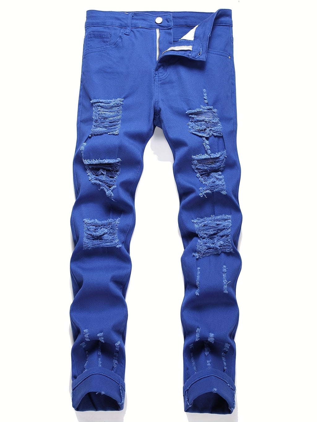 Men's Chic Slim Fit Ripped Jeans - Distressed Mid Stretch Denim Pants for Spring Summer Casual Street Style