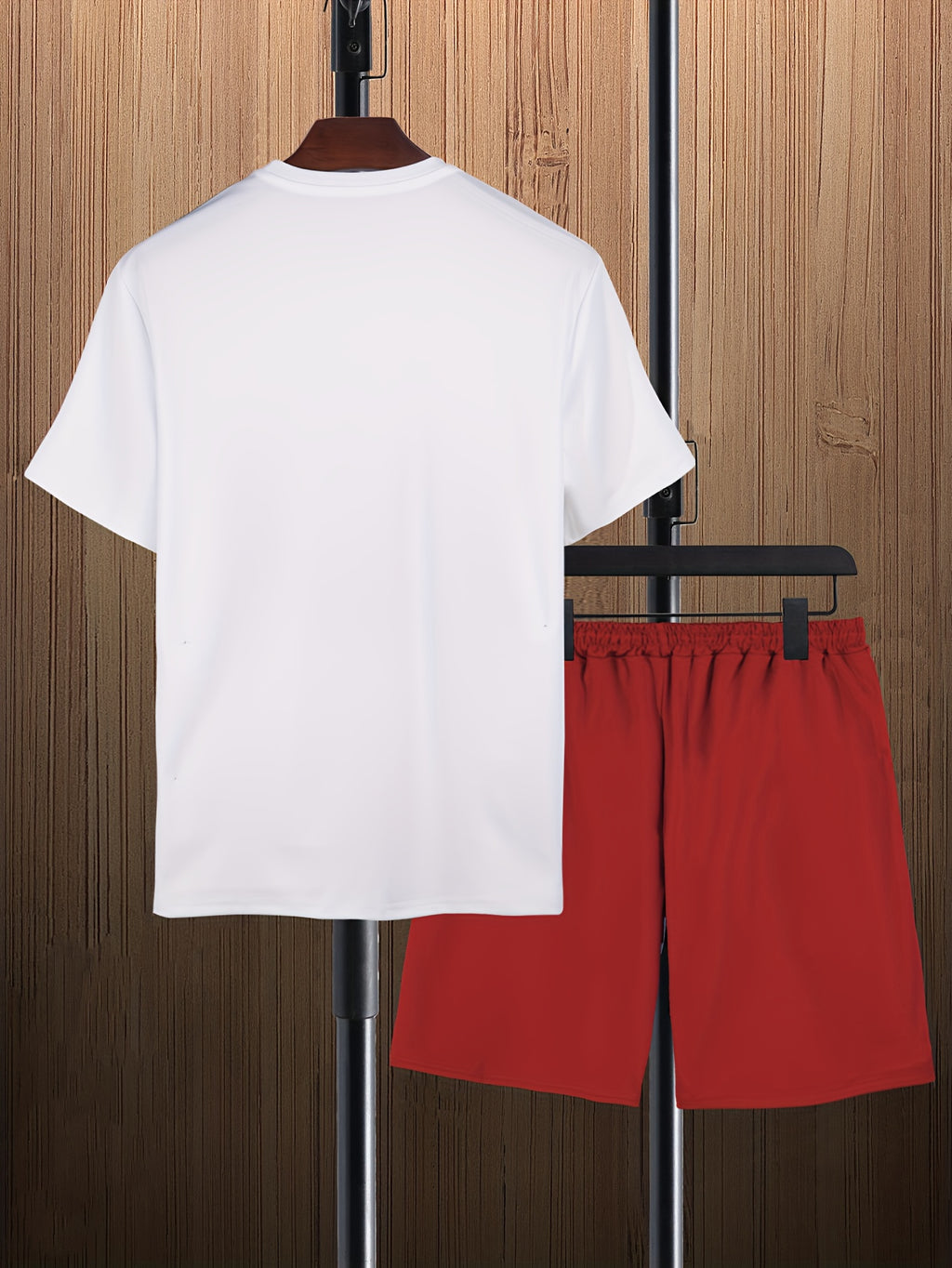 Mens Trendy Leaf Print 2-Piece Outfit - Relaxed Fit T-Shirt & Adjustable Drawstring Shorts - Comfortable Casual Wear