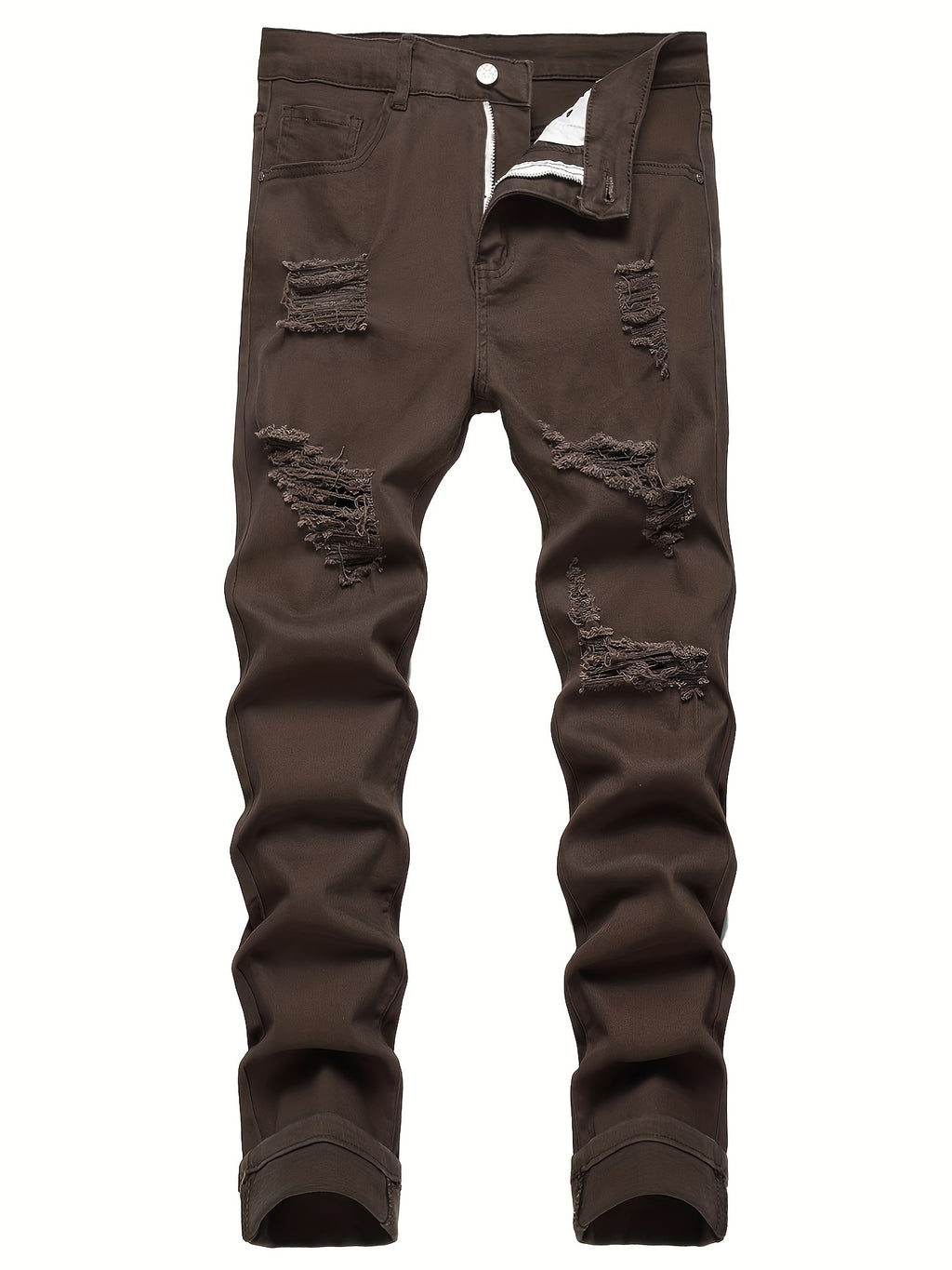 Men's Chic Slim Fit Ripped Jeans - Distressed Mid Stretch Denim Pants for Spring Summer Casual Street Style