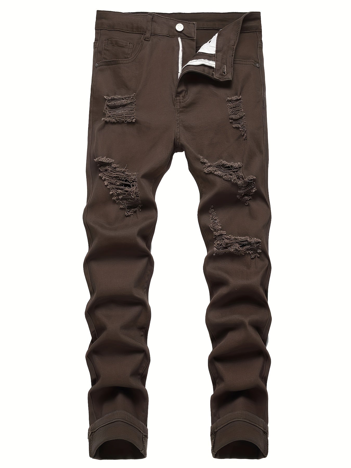 Men's Chic Slim Fit Ripped Jeans - Distressed Mid Stretch Denim Pants for Spring Summer Casual Street Style